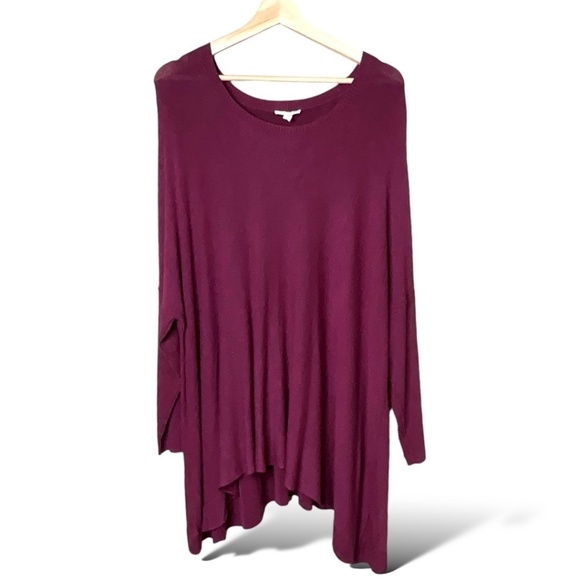 EILEEN FISHER Jersey Knit Long Sleeve Scoop Neck Shark Bite Hem Tunic Top Sz L - Picture 1 of 8